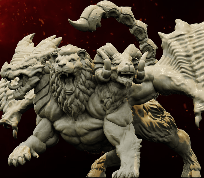 3D Printed Bestiary Vol. 4 Nafarrate - Chimera 32mm Ragnarok D&D