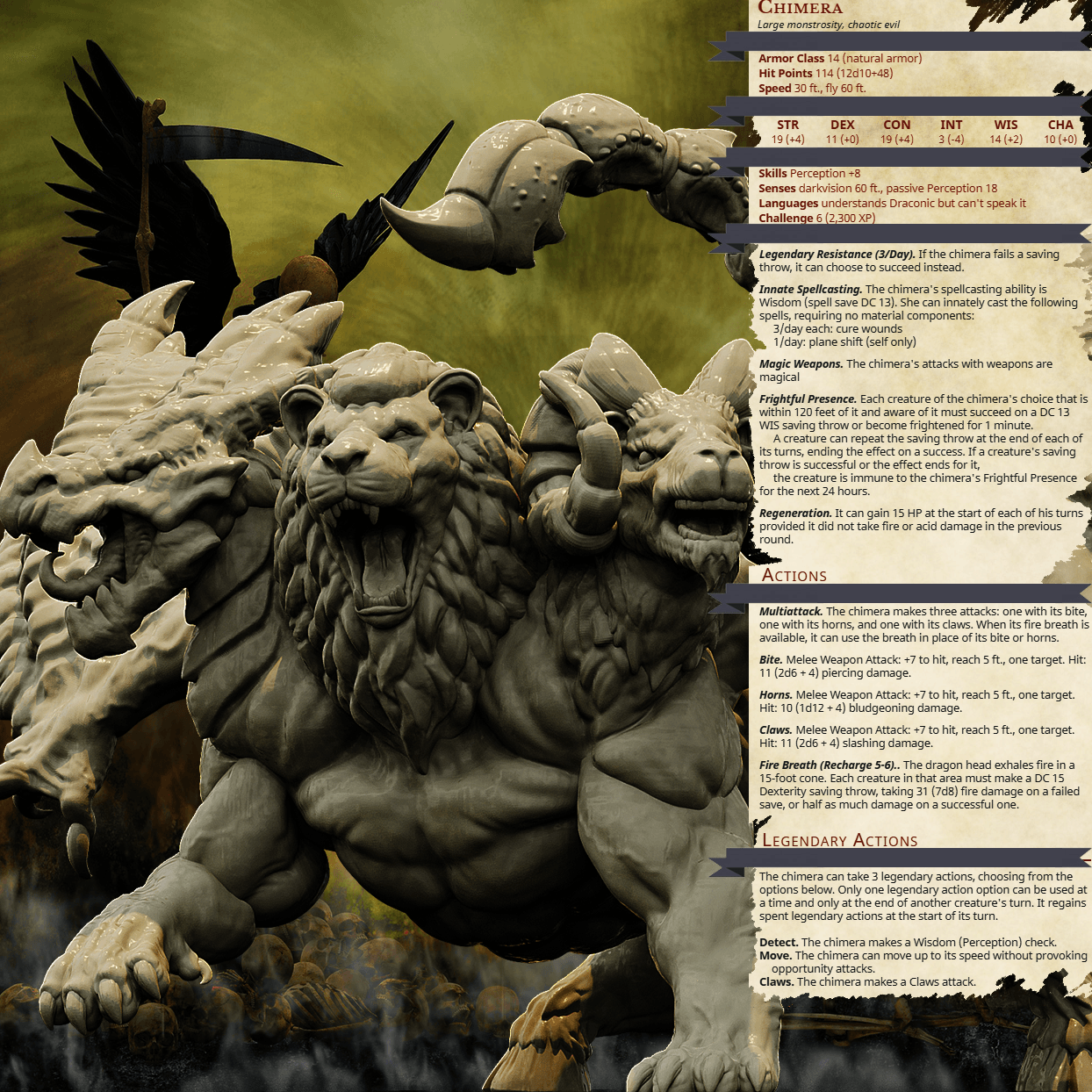 3D Printed Bestiary Vol. 4 Nafarrate - Chimera 32mm Ragnarok D&D