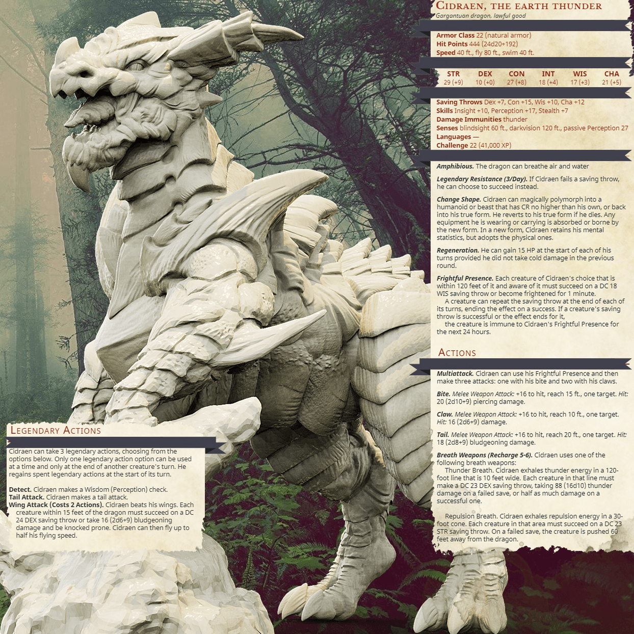 3D Printed Bestiary Vol. 4 Nafarrate - Cidraen Thunder Dragon 32mm Ragnarok D&D
