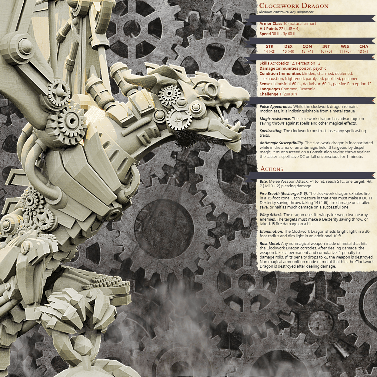 3D Printed Bestiary Vol. 4 Nafarrate - Clockwork Dragon 32mm Ragnarok D&D