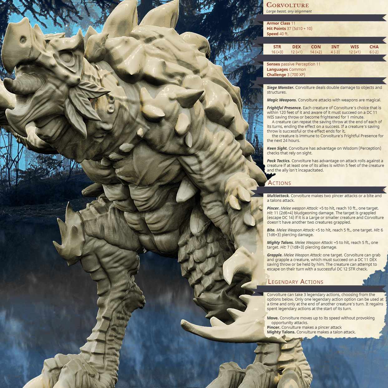 3D Printed Bestiary Vol. 4 Nafarrate - Corvolture Beast 32mm Ragnarok D&D
