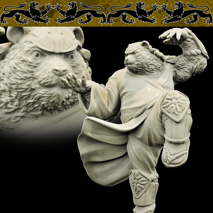 3D Printed Bestiary Vol. 4 Nafarrate - Cu Chulan Bear Monk 32mm Ragnarok D&D