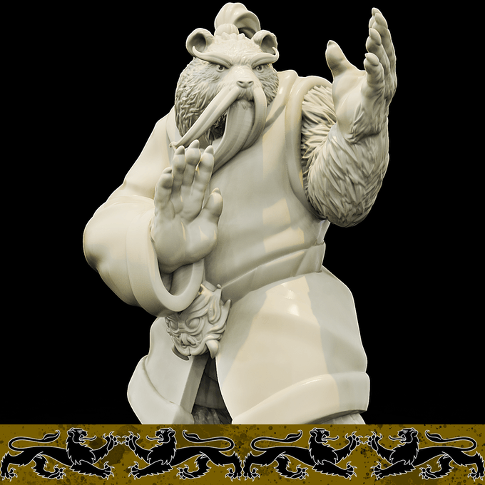 3D Printed Bestiary Vol. 4 Nafarrate - Cu Chulan Bear Monk 32mm Ragnarok D&D