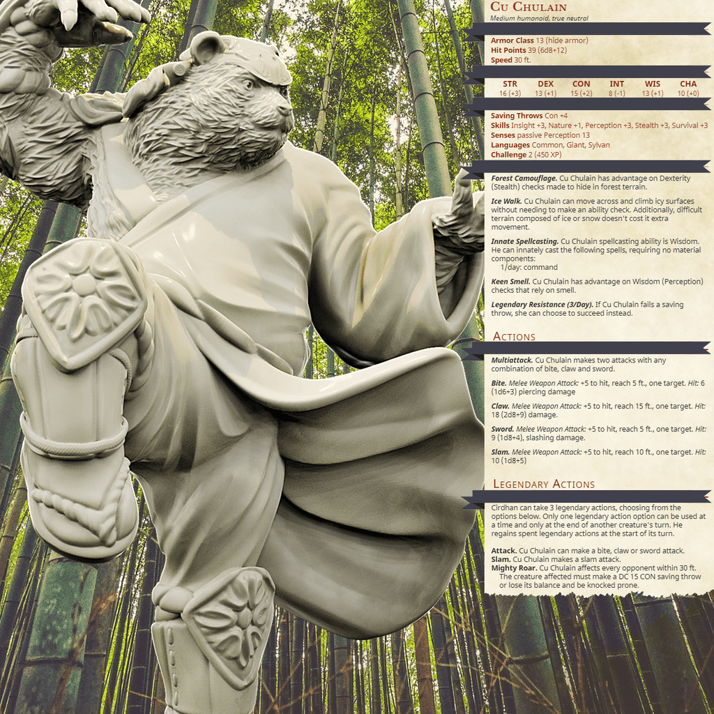 3D Printed Bestiary Vol. 4 Nafarrate - Cu Chulan Bear Monk 32mm Ragnarok D&D