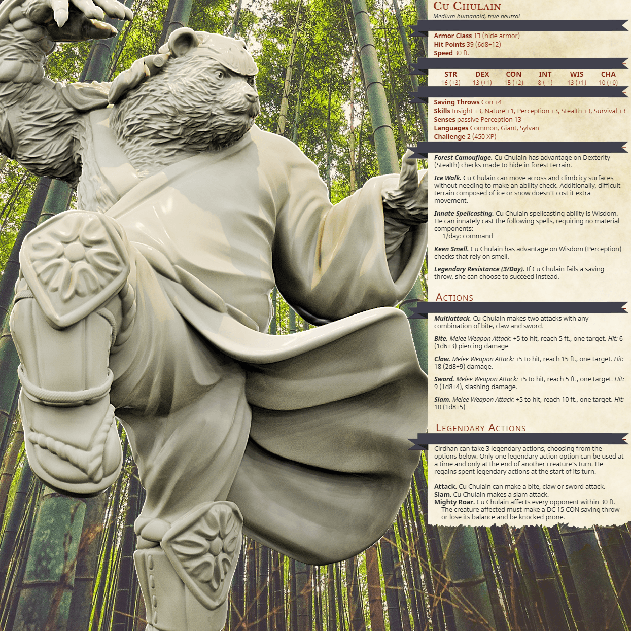 3D Printed Bestiary Vol. 4 Nafarrate - Cu Chulan Bear Monk 32mm Ragnarok D&D