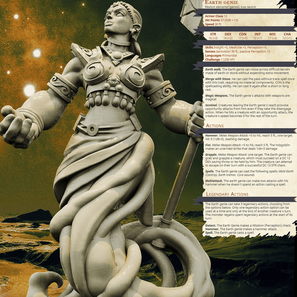 3D Printed Bestiary Vol. 4 Nafarrate - Earth Genie 32mm Ragnarok D&D