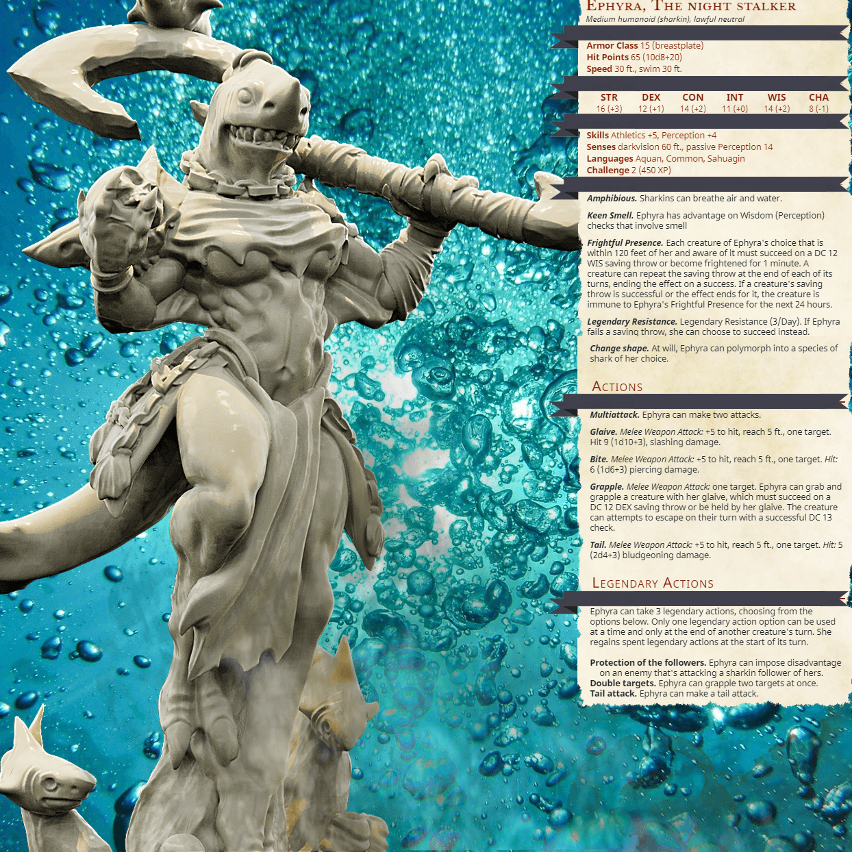 3D Printed Bestiary Vol. 4 Nafarrate - Ephyra Lady Shark 32mm Ragnarok D&D