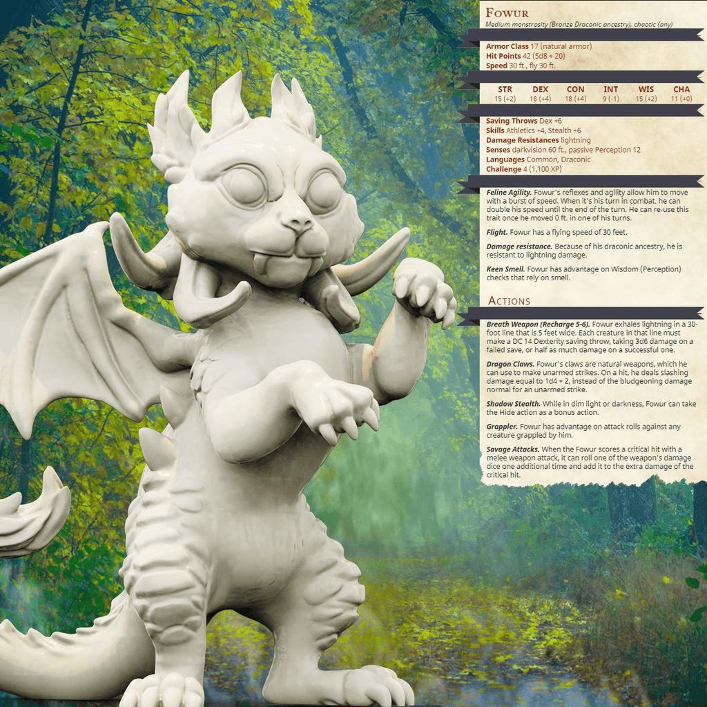 3D Printed Bestiary Vol. 4 Nafarrate - Fowur Draconic Ancestry 32mm Ragnarok D&D
