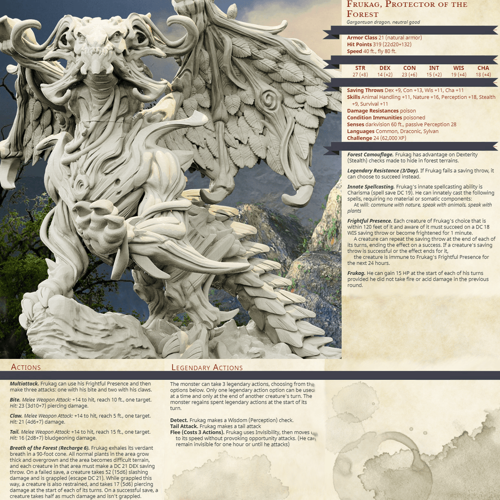 3D Printed Bestiary Vol. 4 Nafarrate - Frukag Forrest Dragon 32mm Ragnarok D&D