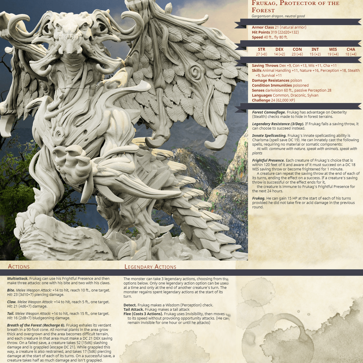 3D Printed Bestiary Vol. 4 Nafarrate - Frukag Forrest Dragon 32mm Ragnarok D&D