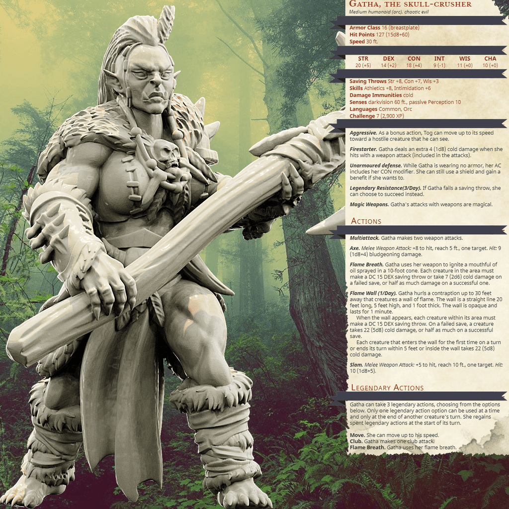3D Printed Bestiary Vol. 4 Nafarrate - Gatha Female Orc 32mm Ragnarok D&D