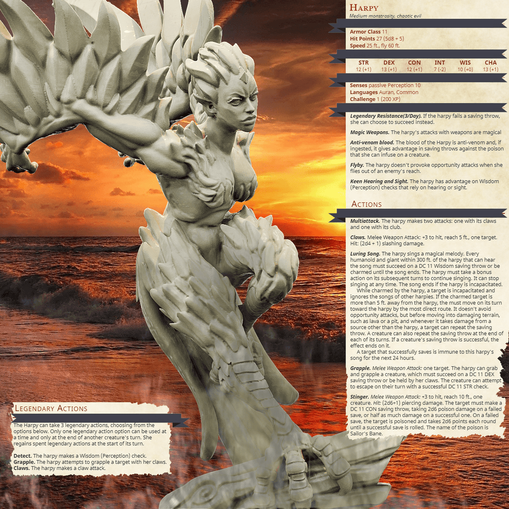 3D Printed Bestiary Vol. 4 Nafarrate - Harpy 32mm Ragnarok D&D