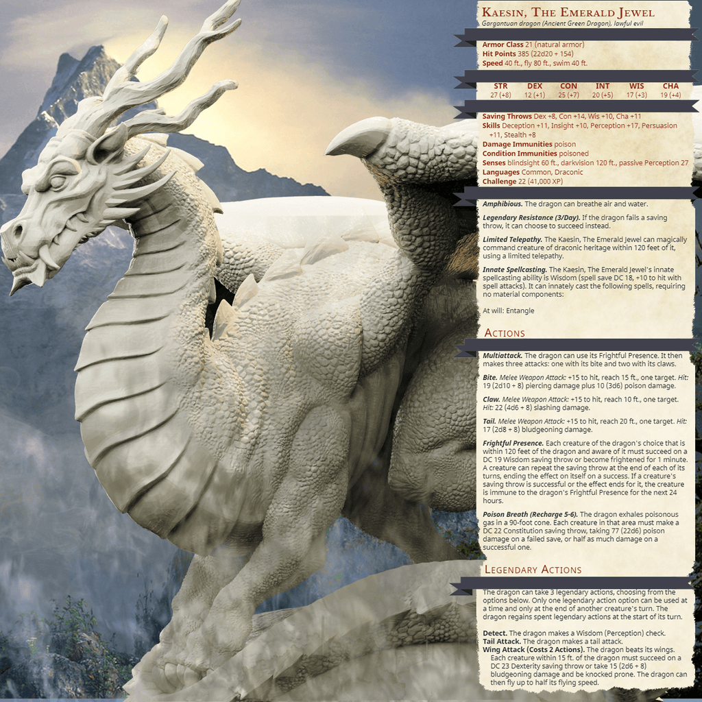 3D Printed Bestiary Vol. 4 Nafarrate - Kaesin Green Dragon 32mm Ragnarok D&D