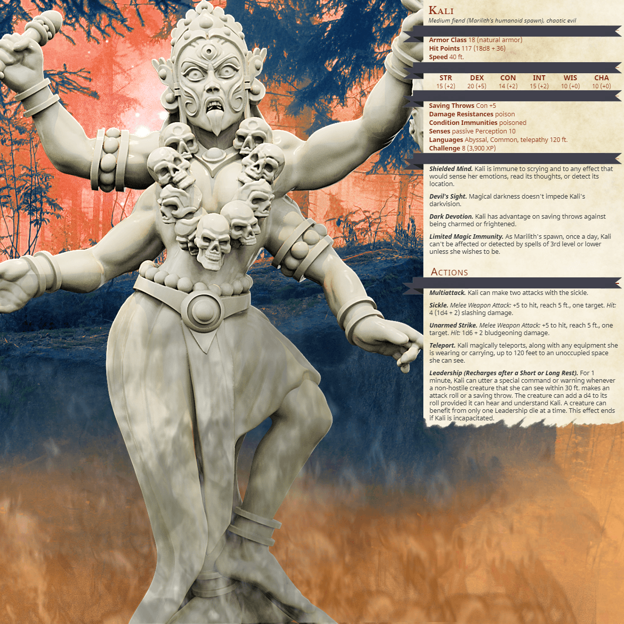 3D Printed Bestiary Vol. 4 Nafarrate - Kali Goddess 32mm Ragnarok D&D