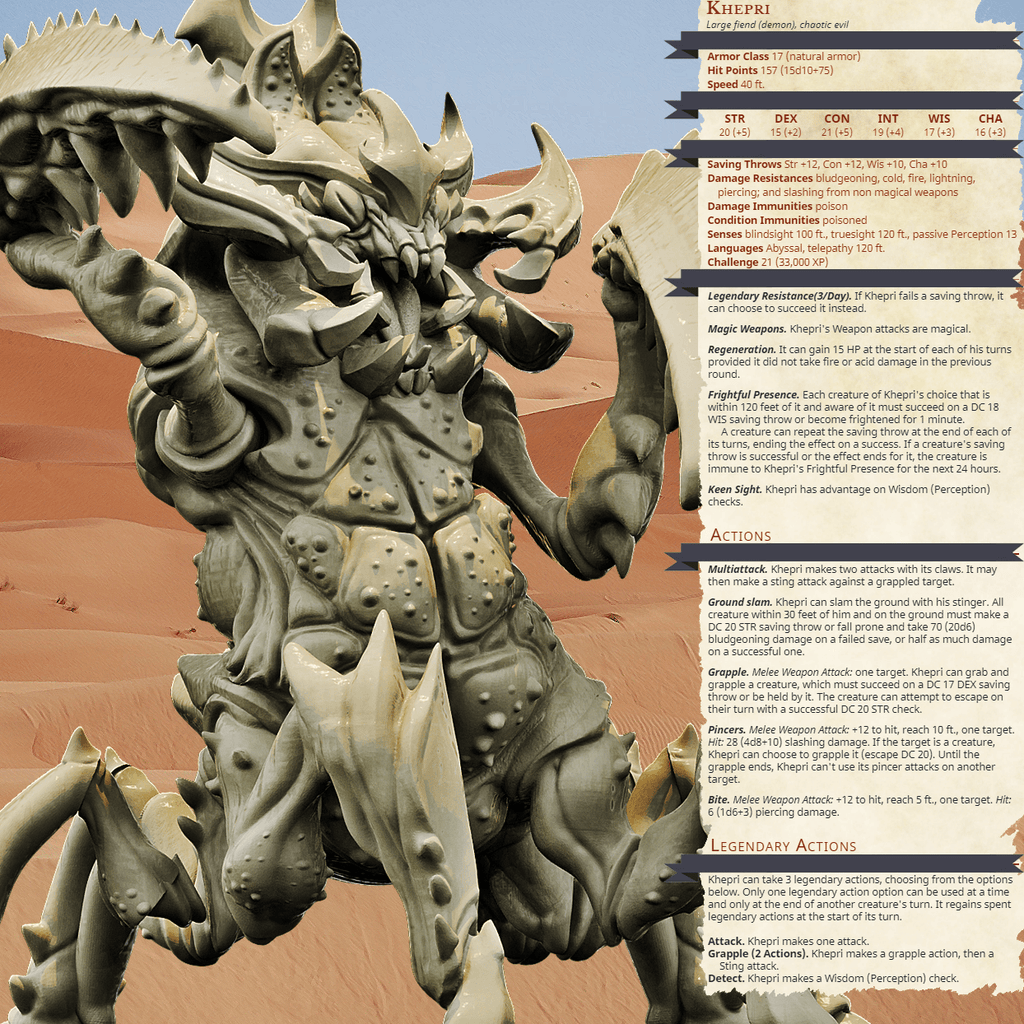 3D Printed Bestiary Vol. 4 Nafarrate - Khepri Demon Fiend 32mm Ragnarok D&D