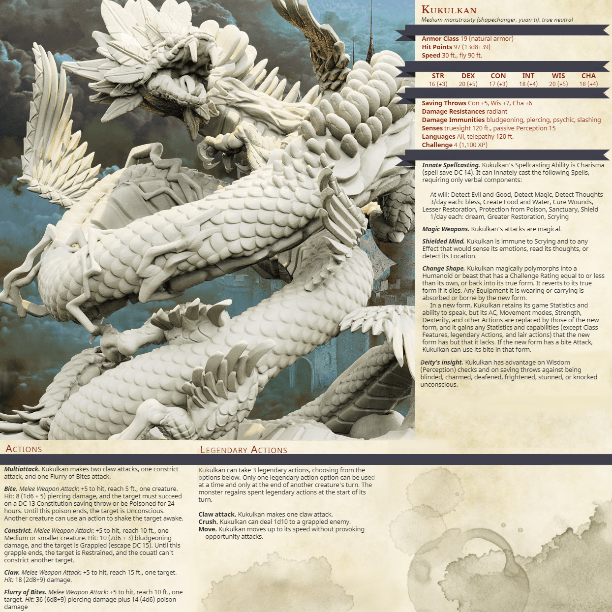 3D Printed Bestiary Vol. 4 Nafarrate - Kukulkan Sea Serpent 32mm Ragnarok D&D