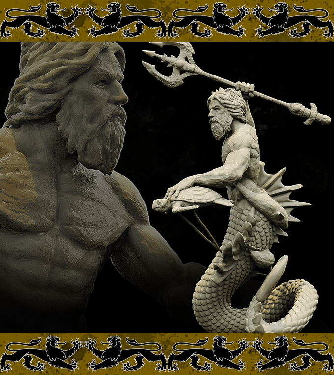 3D Printed Bestiary Vol. 4 Nafarrate - Neptune Merman 32mm Ragnarok D&D