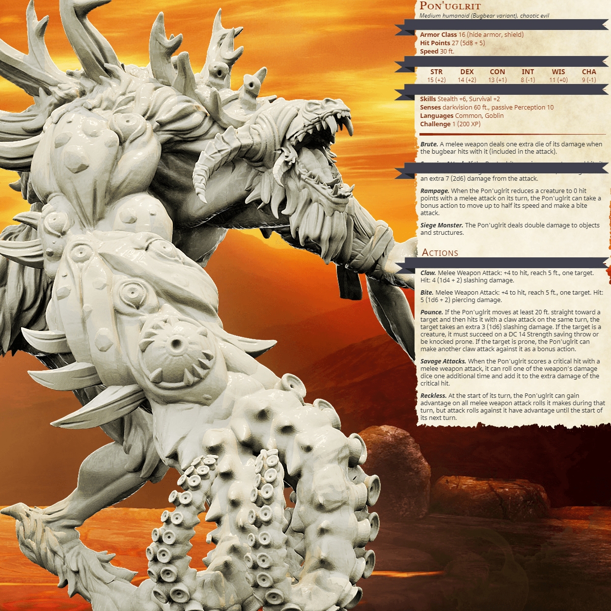 3D Printed Bestiary Vol. 4 Nafarrate - Pon'uglrit Bugbear 32mm Ragnarok D&D