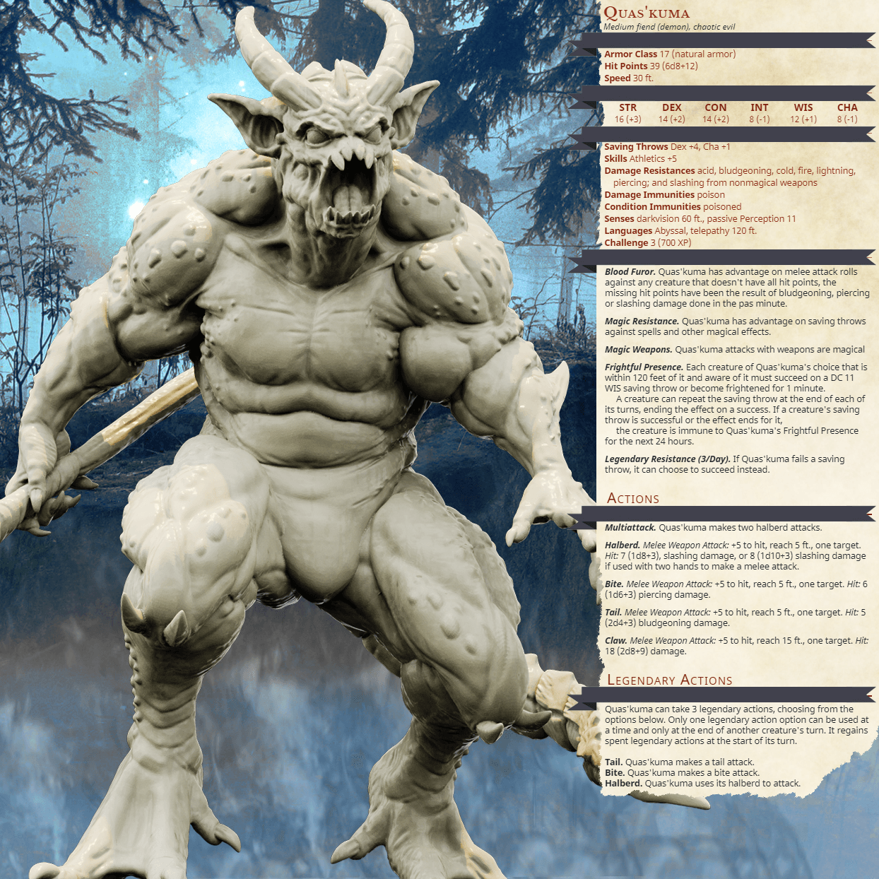 3D Printed Bestiary Vol. 4 Nafarrate - Quas'kuma Demon Fiend 32mm Ragnarok D&D