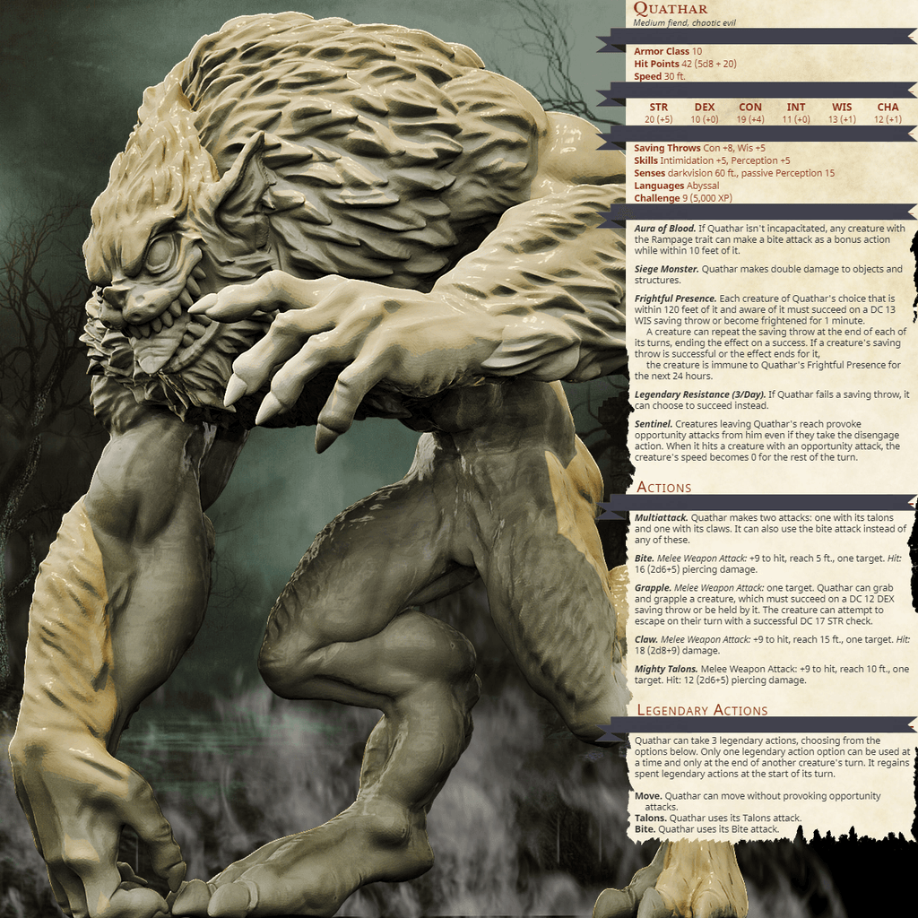 3D Printed Bestiary Vol. 4 Nafarrate - Quathar Fiend 32mm Ragnarok D&D