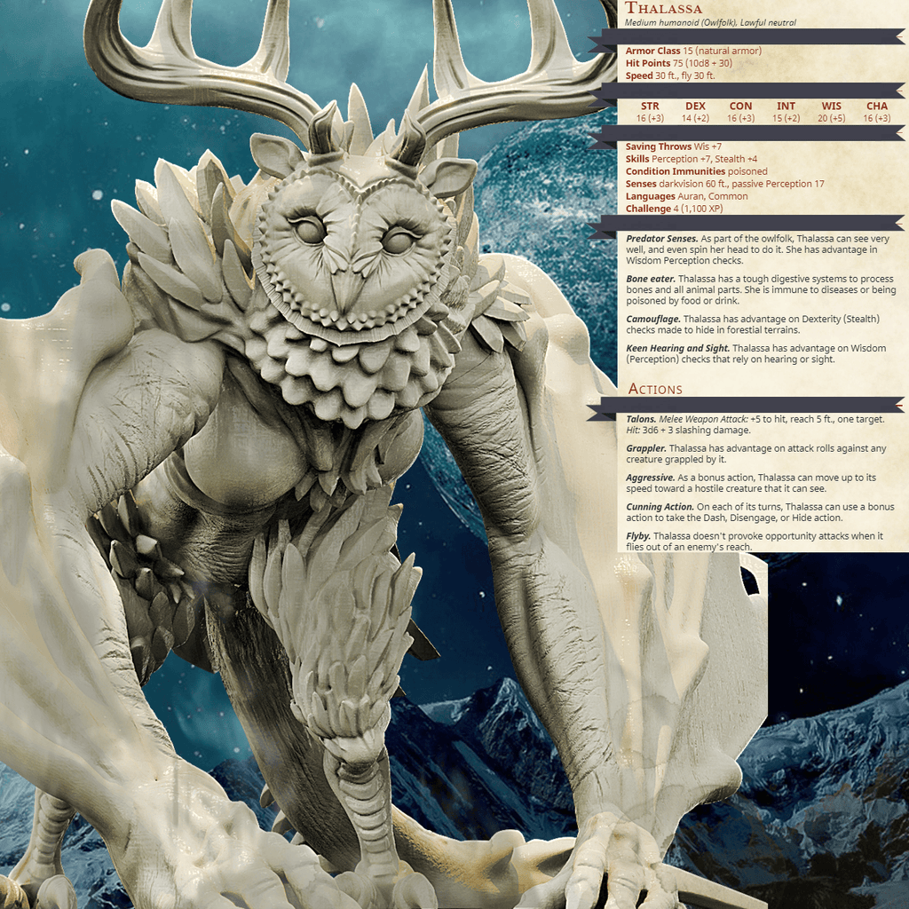 3D Printed Bestiary Vol. 4 Nafarrate - Thalassa Owlfolk 32mm Ragnarok D&D