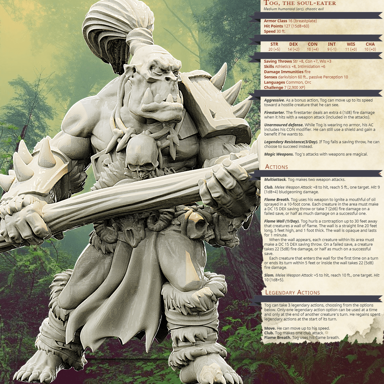 3D Printed Bestiary Vol. 4 Nafarrate - Tog Male Orc Warrior 32mm Ragnarok D&D