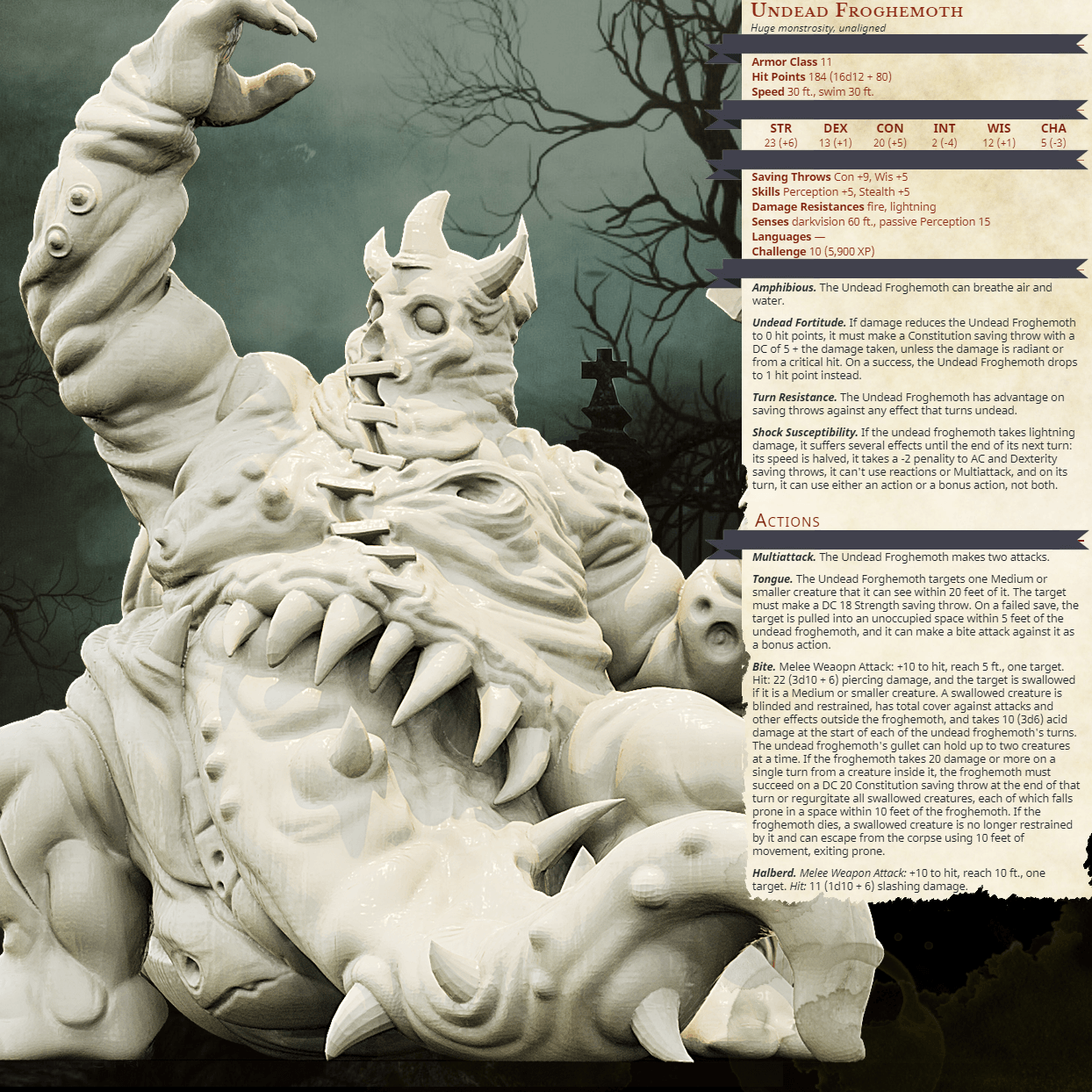 3D Printed Bestiary Vol. 4 Nafarrate - Undead Froghemoth 32mm Ragnarok D&D