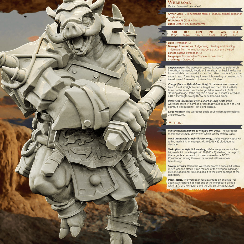 3D Printed Bestiary Vol. 4 Nafarrate - Wereboar 32mm Ragnarok D&D