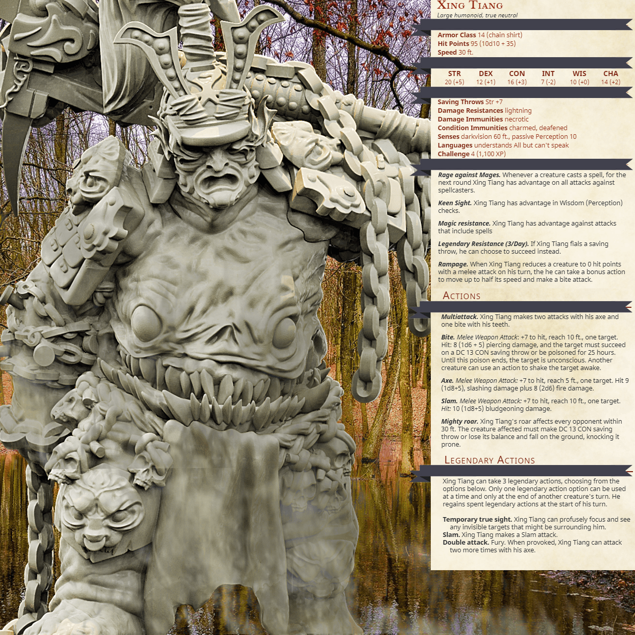 3D Printed Bestiary Vol. 4 Nafarrate - Xing Tiang Chinese Warrior 32mm Ragnarok D&D