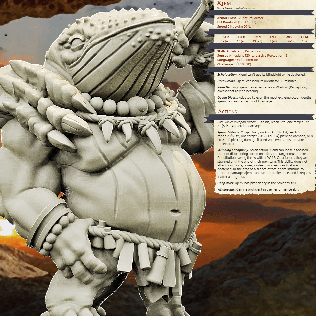 3D Printed Bestiary Vol. 4 Nafarrate - Xjemi Whale Warrior 32mm Ragnarok D&D