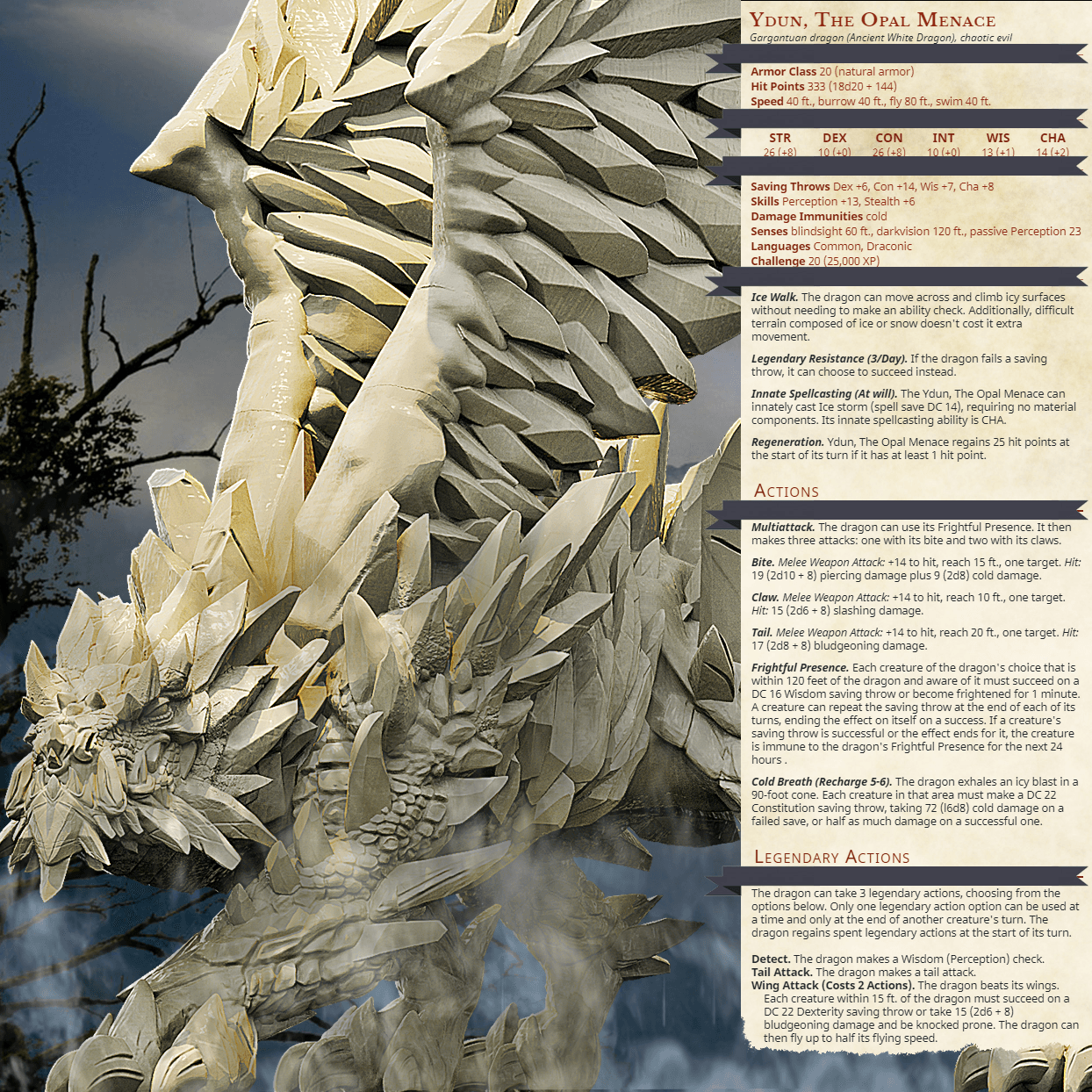 3D Printed Bestiary Vol. 4 Nafarrate - Ydun White Dragon 32mm Ragnarok D&D