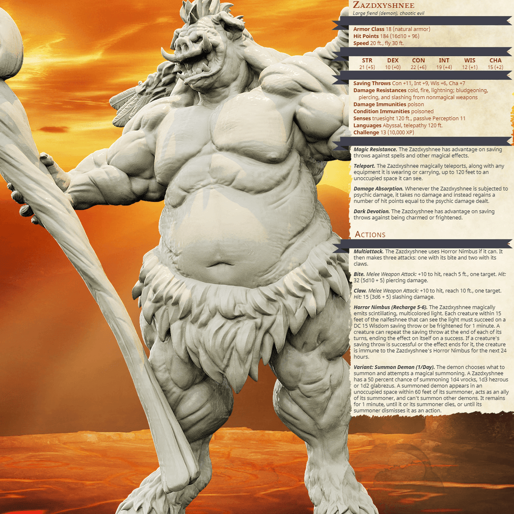 3D Printed Bestiary Vol. 4 Nafarrate - Zazdxyshnee Demon Fiend 32mm Ragnarok D&D
