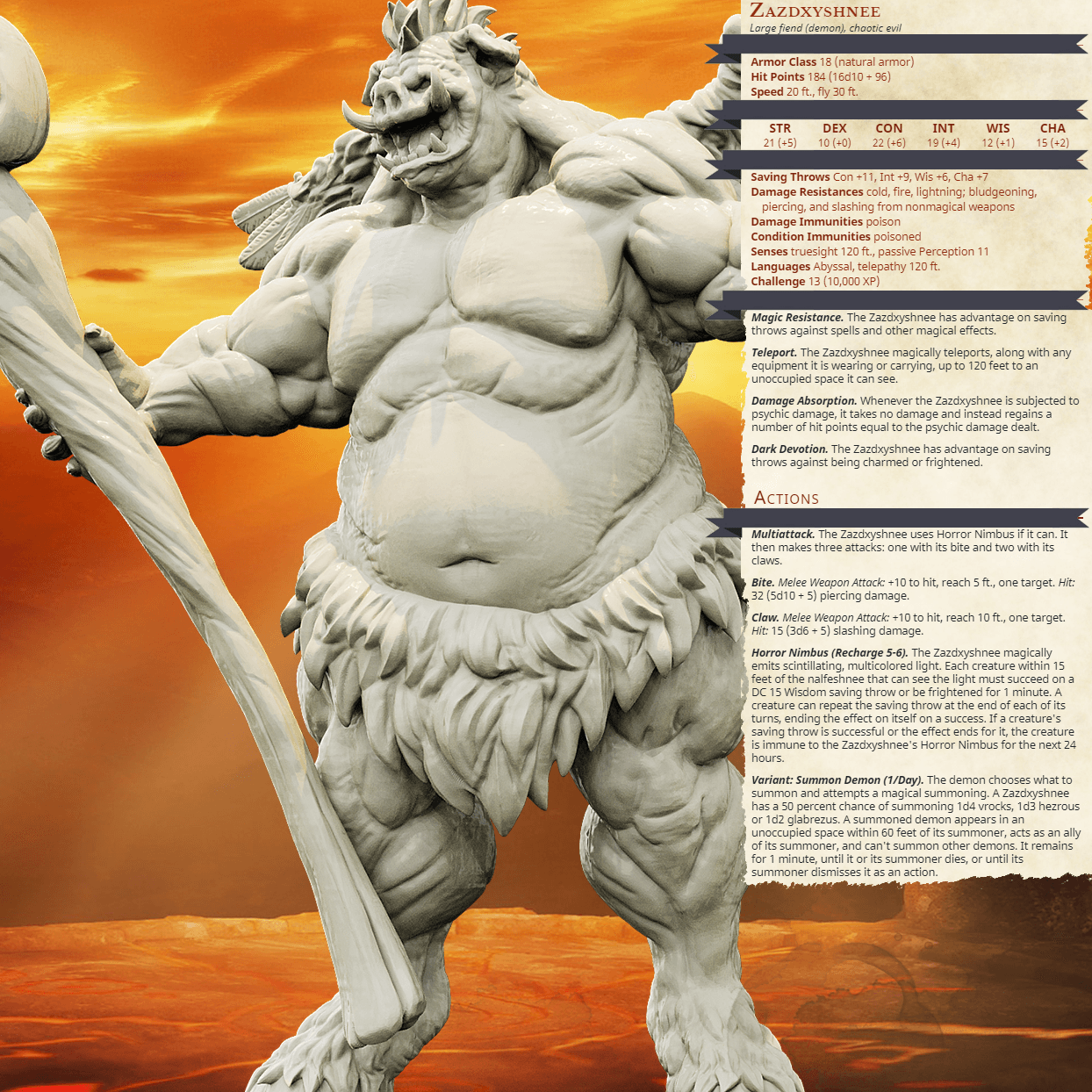 3D Printed Bestiary Vol. 4 Nafarrate - Zazdxyshnee Demon Fiend 32mm Ragnarok D&D