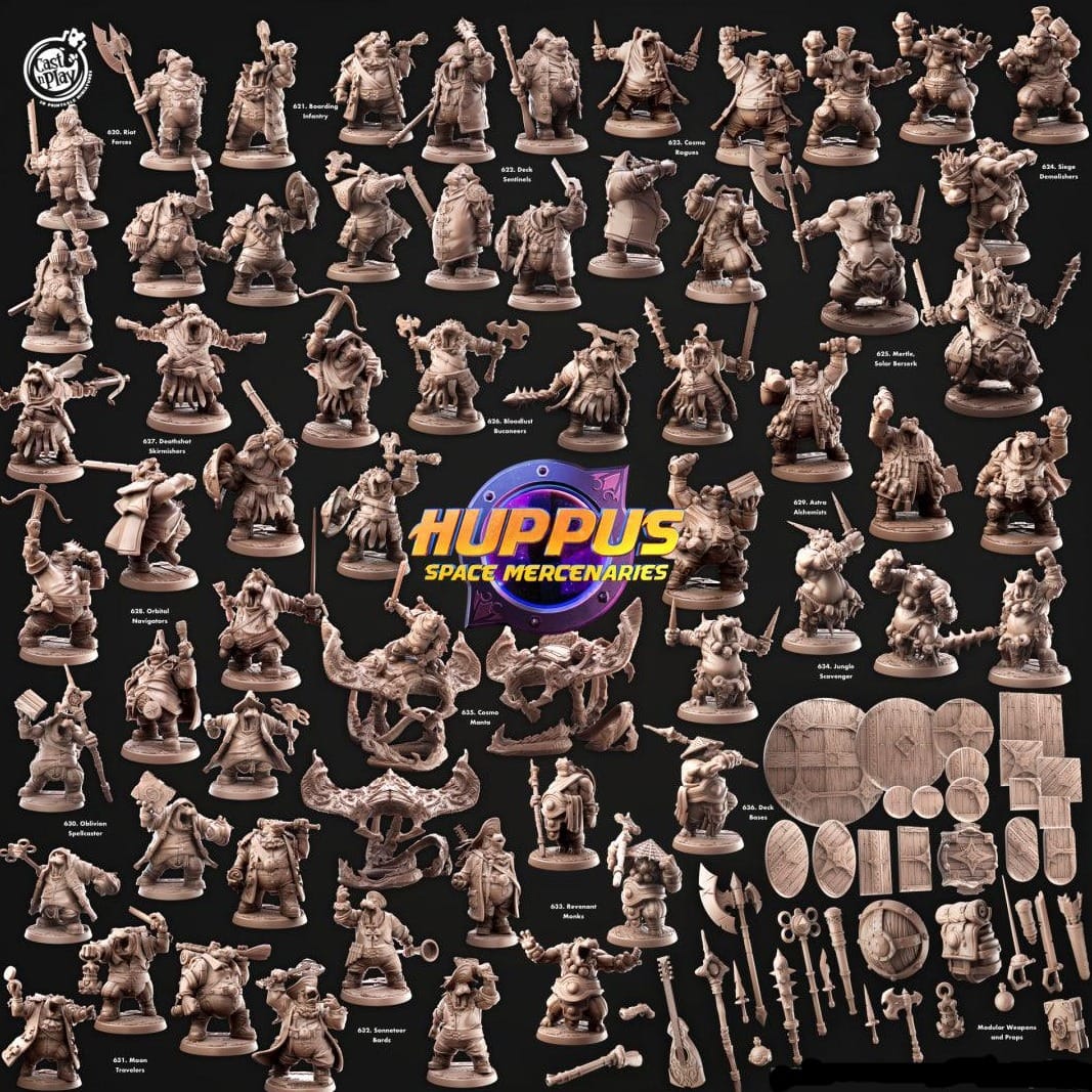3D Printed Cast n Play 620 Riot Forces Huppus, Space Mercenaries Set 28mm 32mm D&D