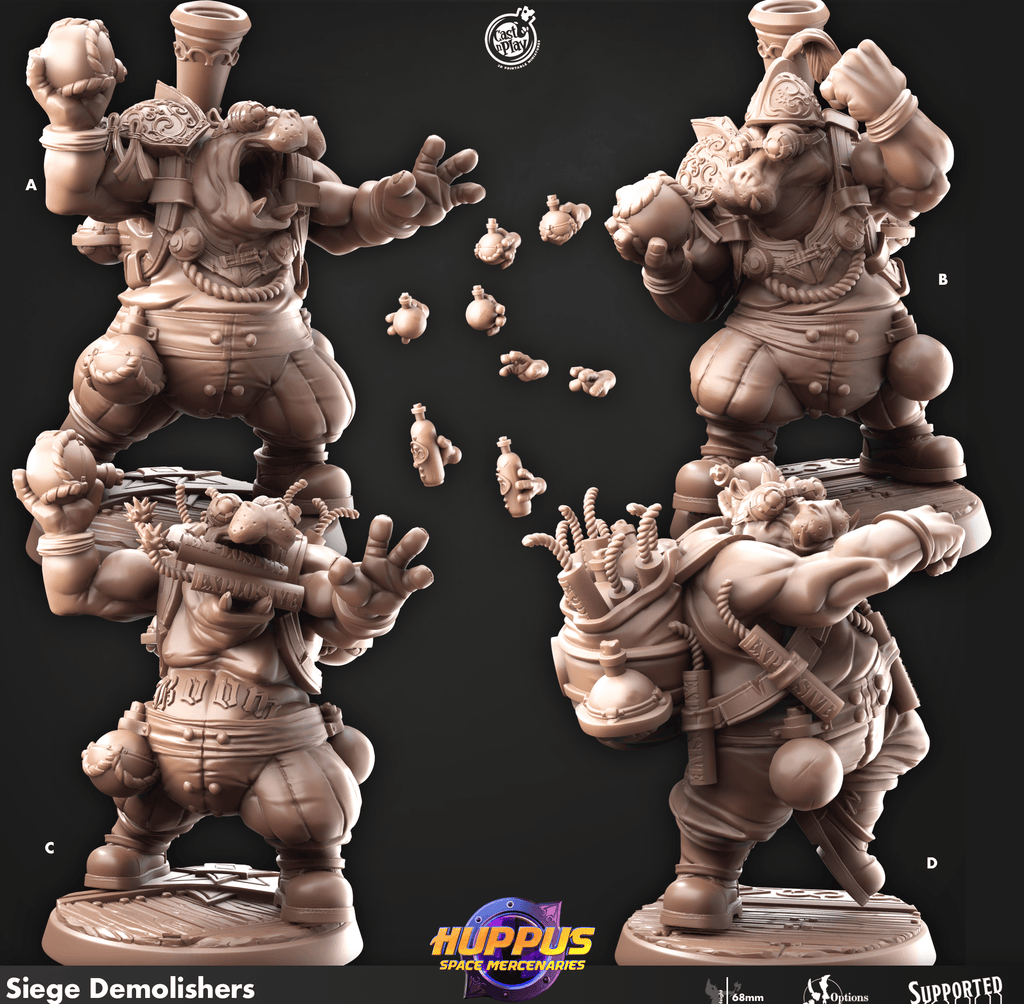3D Printed Cast n Play 624 Siege Demolishers Huppus, Space Mercenaries Set 28mm 32mm D&D