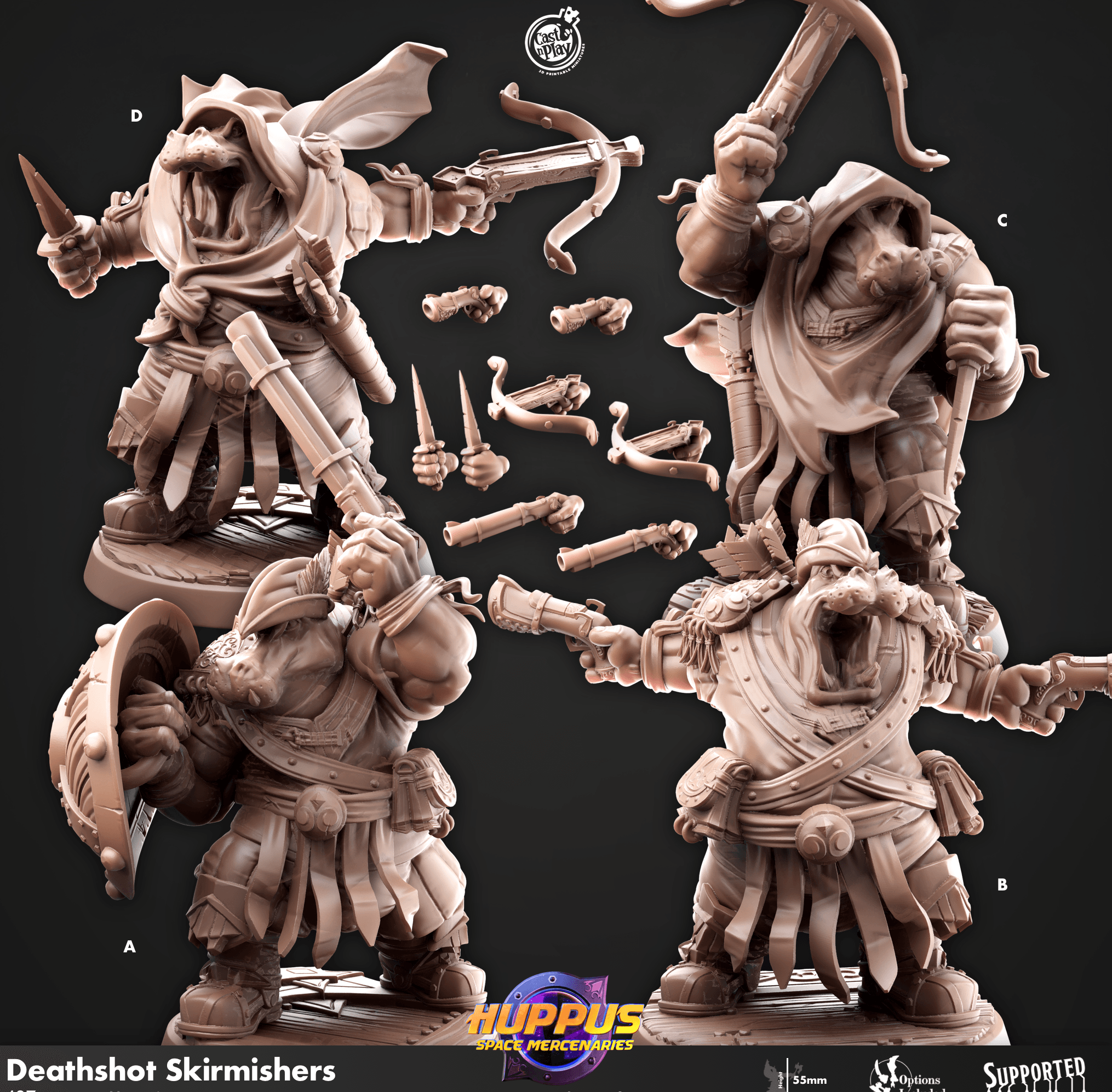 3D Printed Cast n Play 627 Deathshot Skirmishers Huppus, Space Mercenaries Set 28mm 32mm D&D