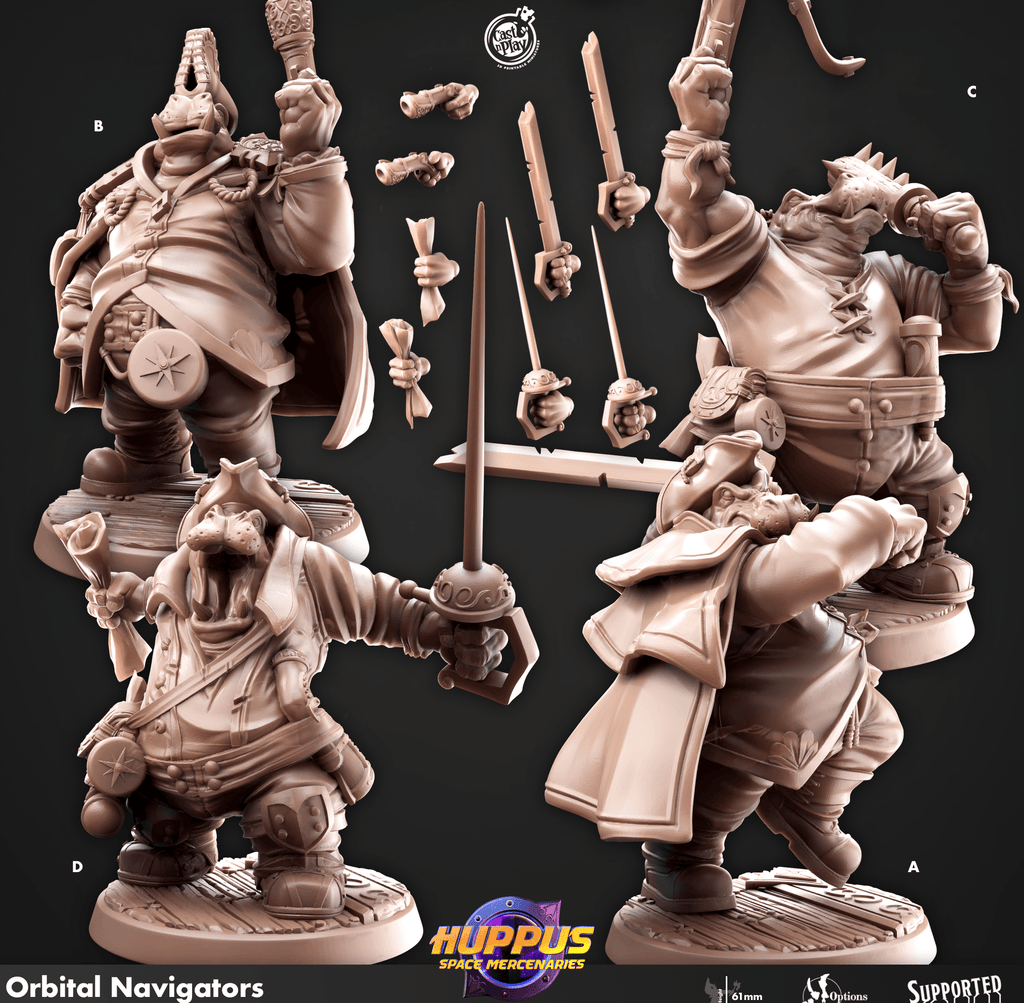 3D Printed Cast n Play 628 Orbital Navigators Huppus, Space Mercenaries Set 28mm 32mm D&D