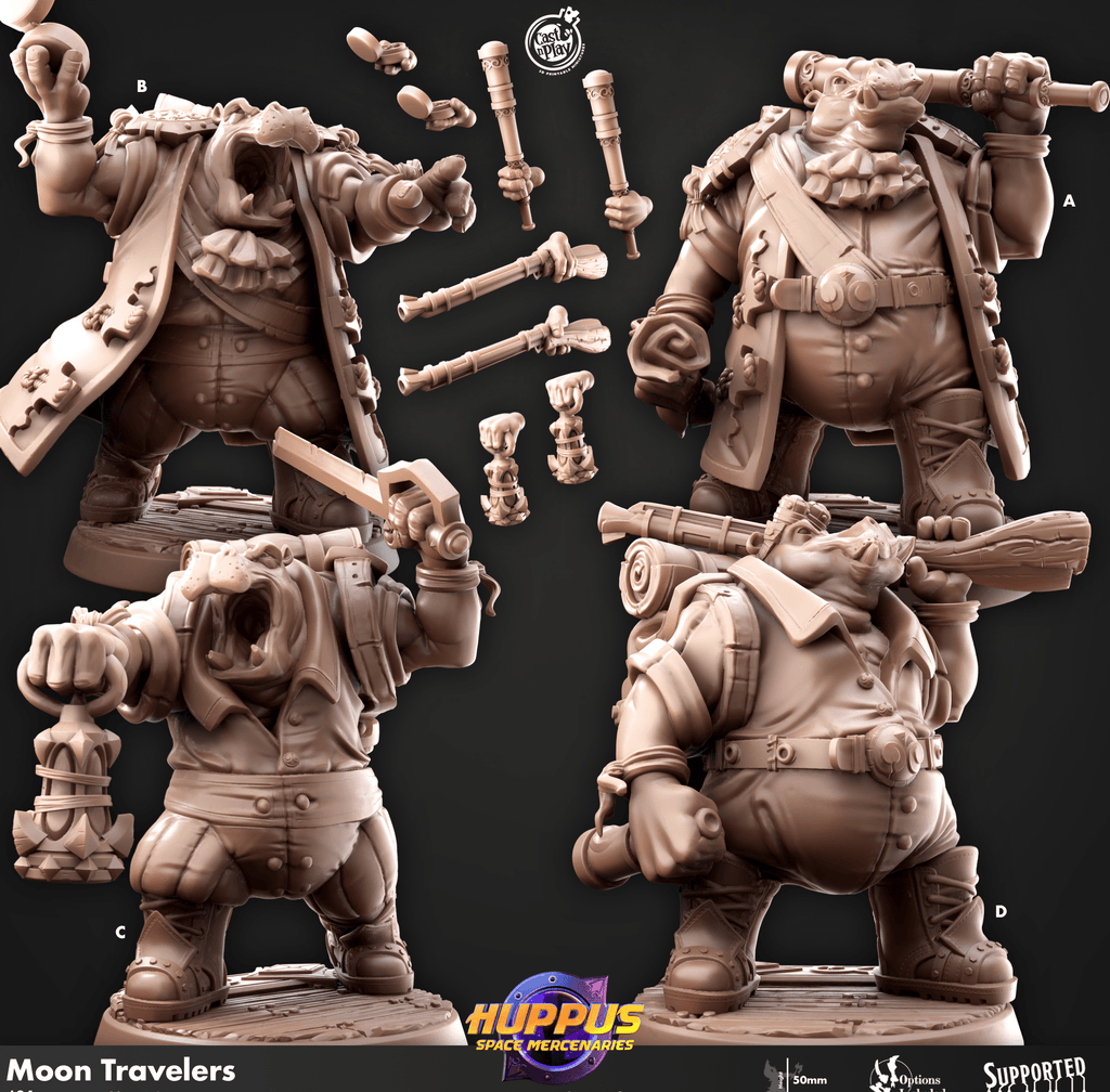 3D Printed Cast n Play 631 Moon Travelers Huppus, Space Mercenaries Set 28mm 32mm D&D