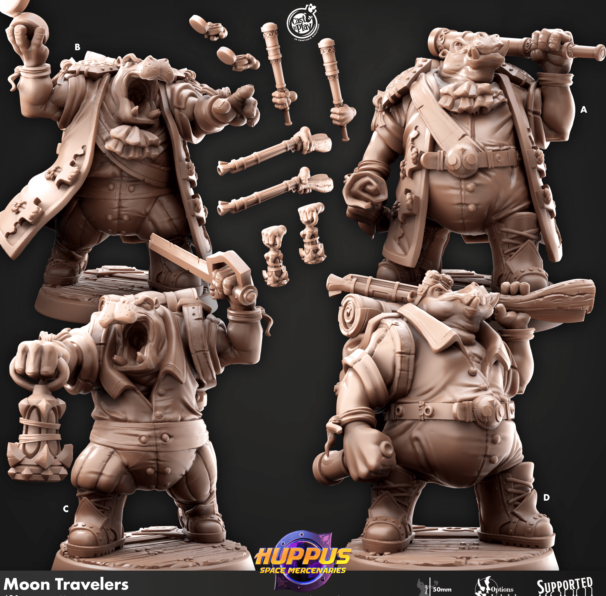 3D Printed Cast n Play 631 Moon Travelers Huppus, Space Mercenaries Set 28mm 32mm D&D