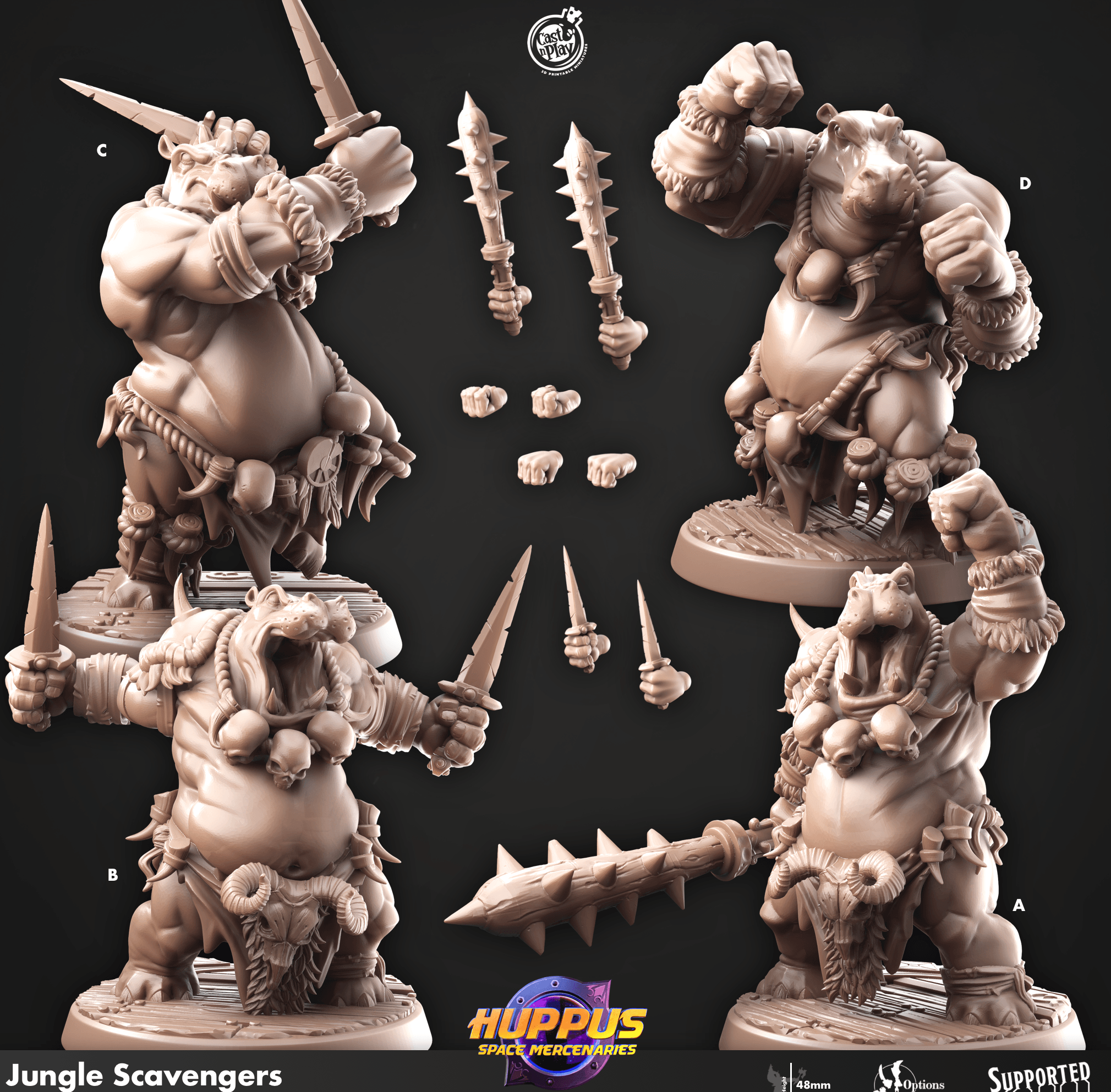 3D Printed Cast n Play 634 Jungle Scavengers Huppus, Space Mercenaries Set 28mm 32mm D&D