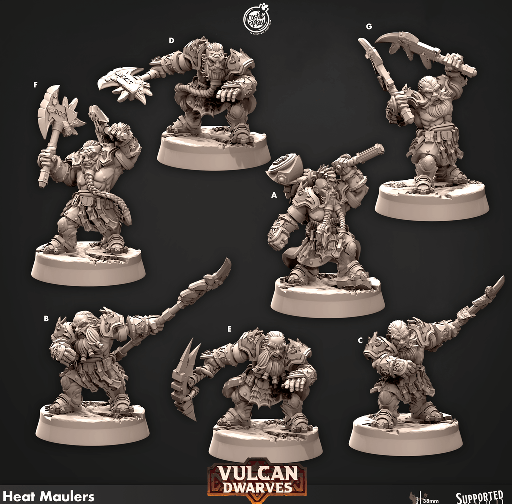 3D Printed Cast n Play 675 Heat Maulers Vulcan Dwarves Set 28mm 32mm D&D