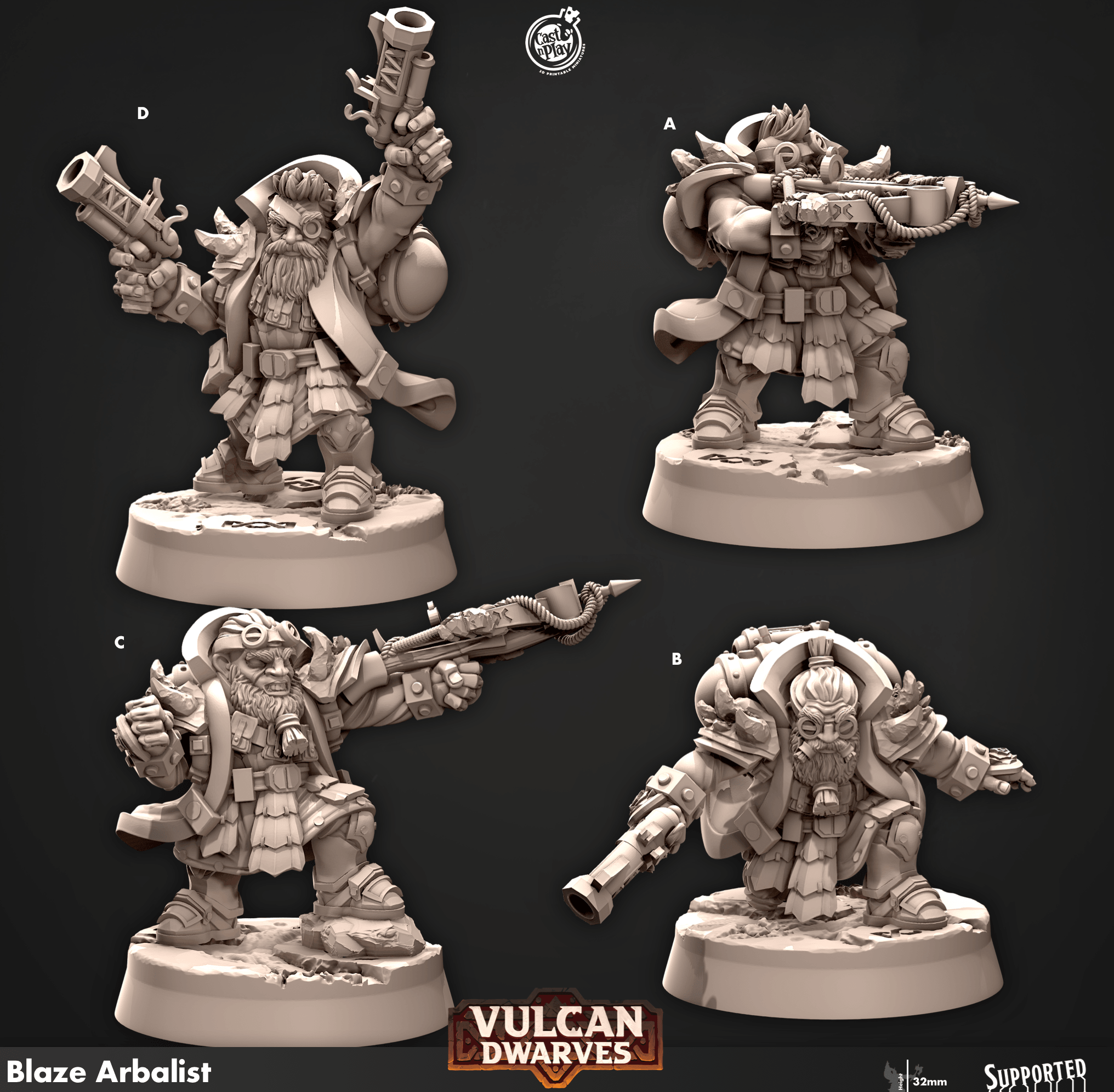3D Printed Cast n Play 676 Blaze Arbalist Vulcan Dwarves Set 28mm 32mm D&D