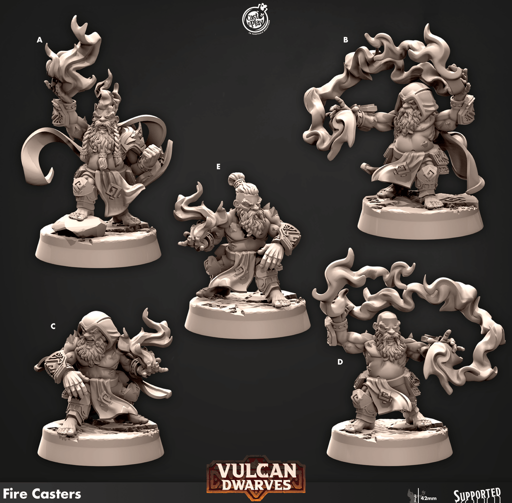 3D Printed Cast n Play 677 Fire Casters Vulcan Dwarves Set 28mm 32mm D&D