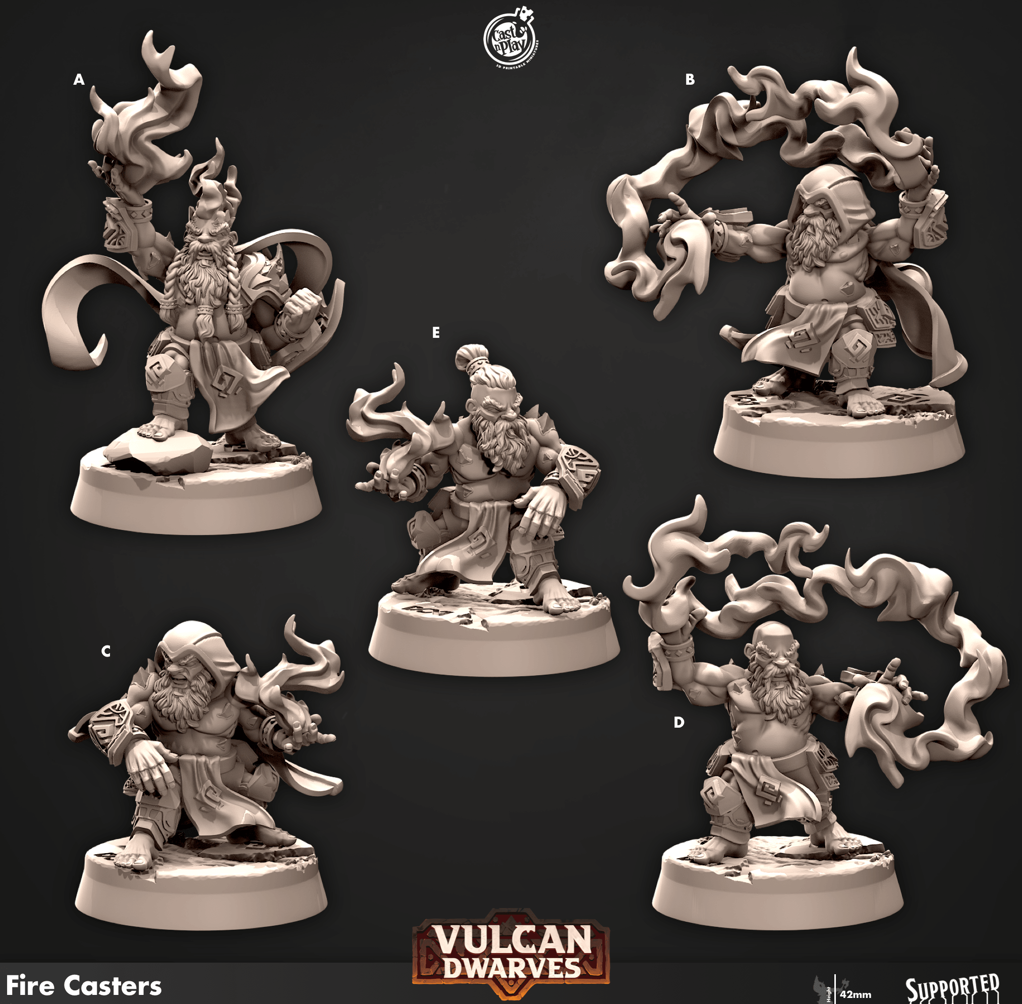 3D Printed Cast n Play 677 Fire Casters Vulcan Dwarves Set 28mm 32mm D&D