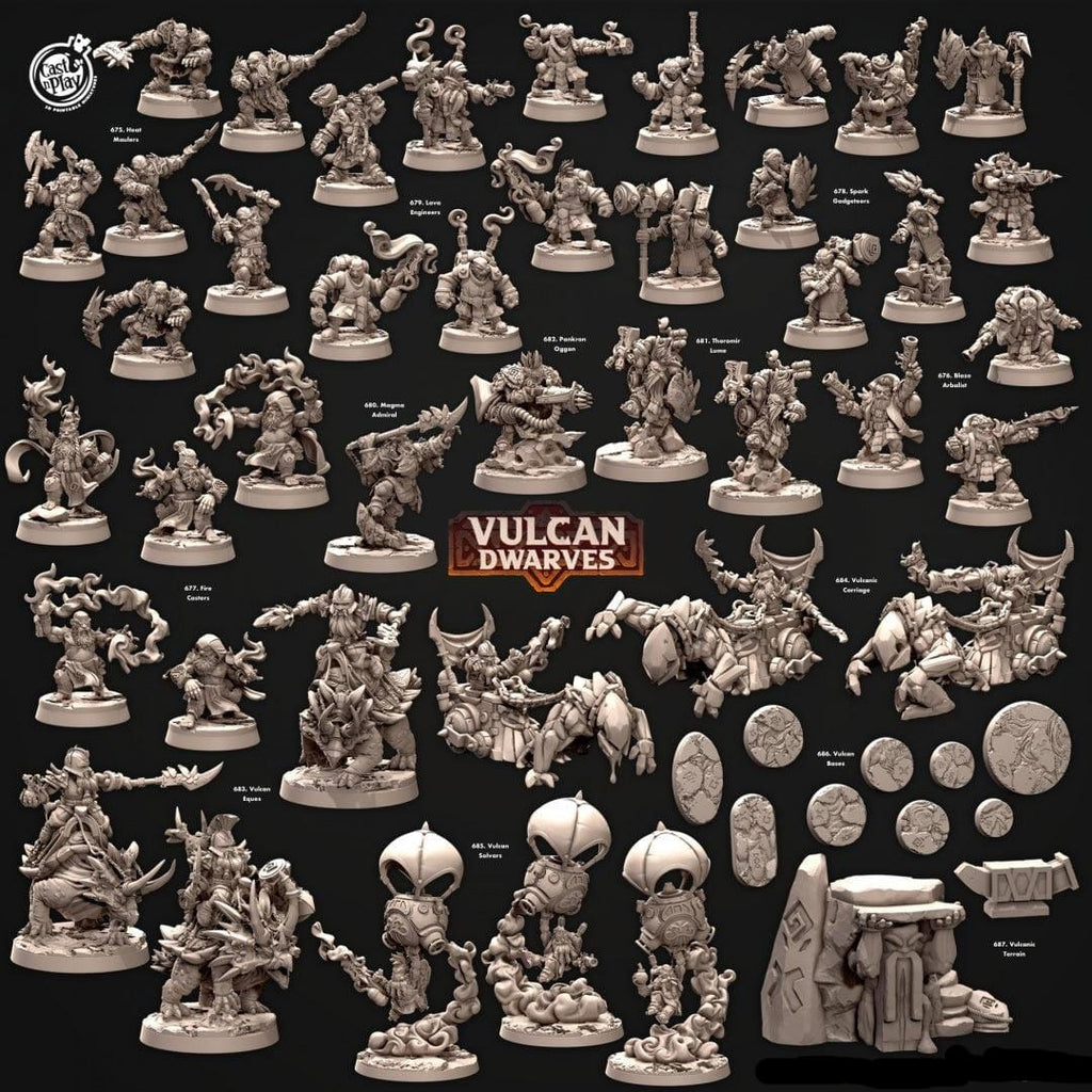 3D Printed Cast n Play 677 Fire Casters Vulcan Dwarves Set 28mm 32mm D&D