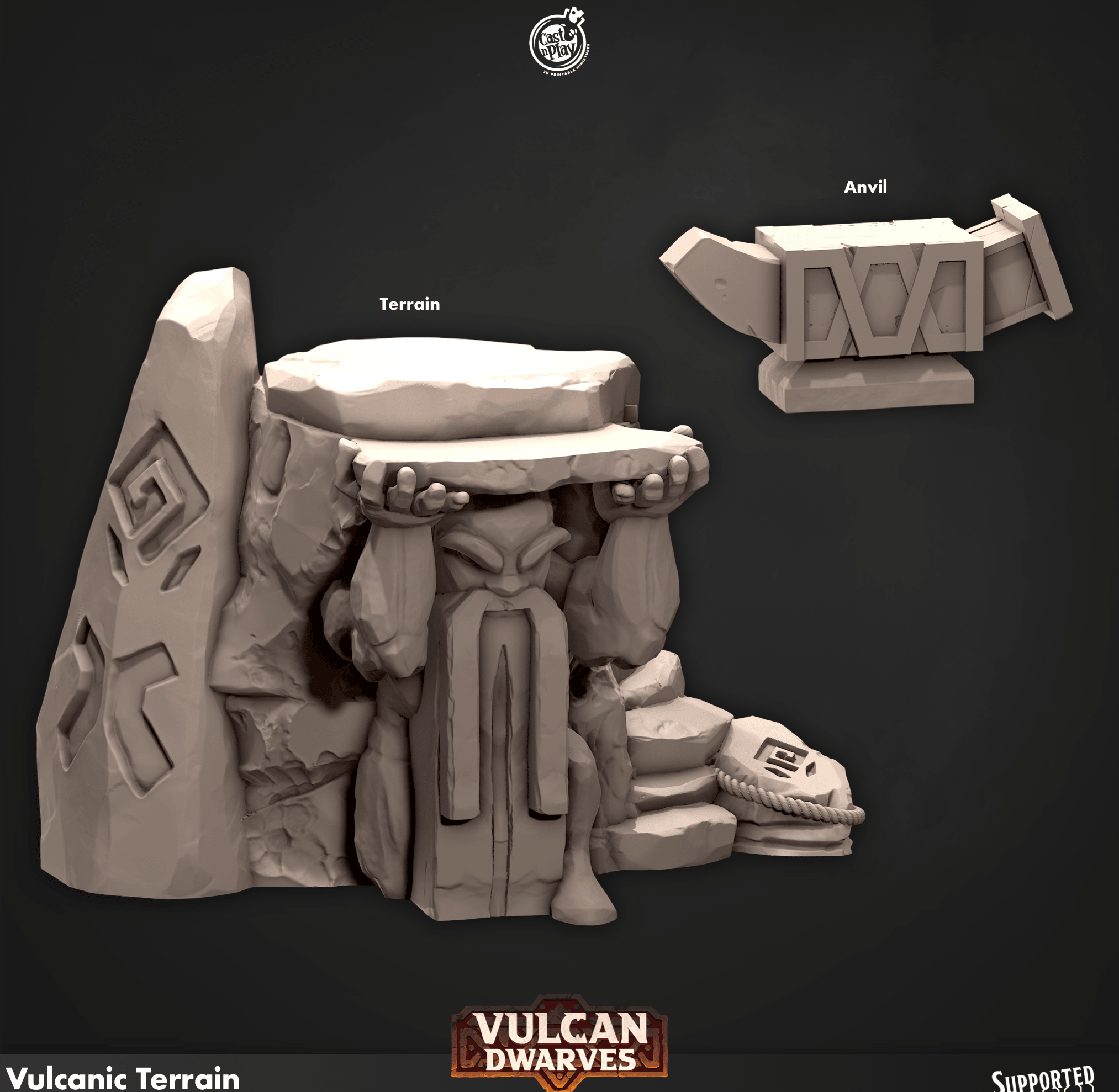 3D Printed Cast n Play 687 Vulcanic Terrain Vulcan Dwarves Set 28mm 32mm D&D