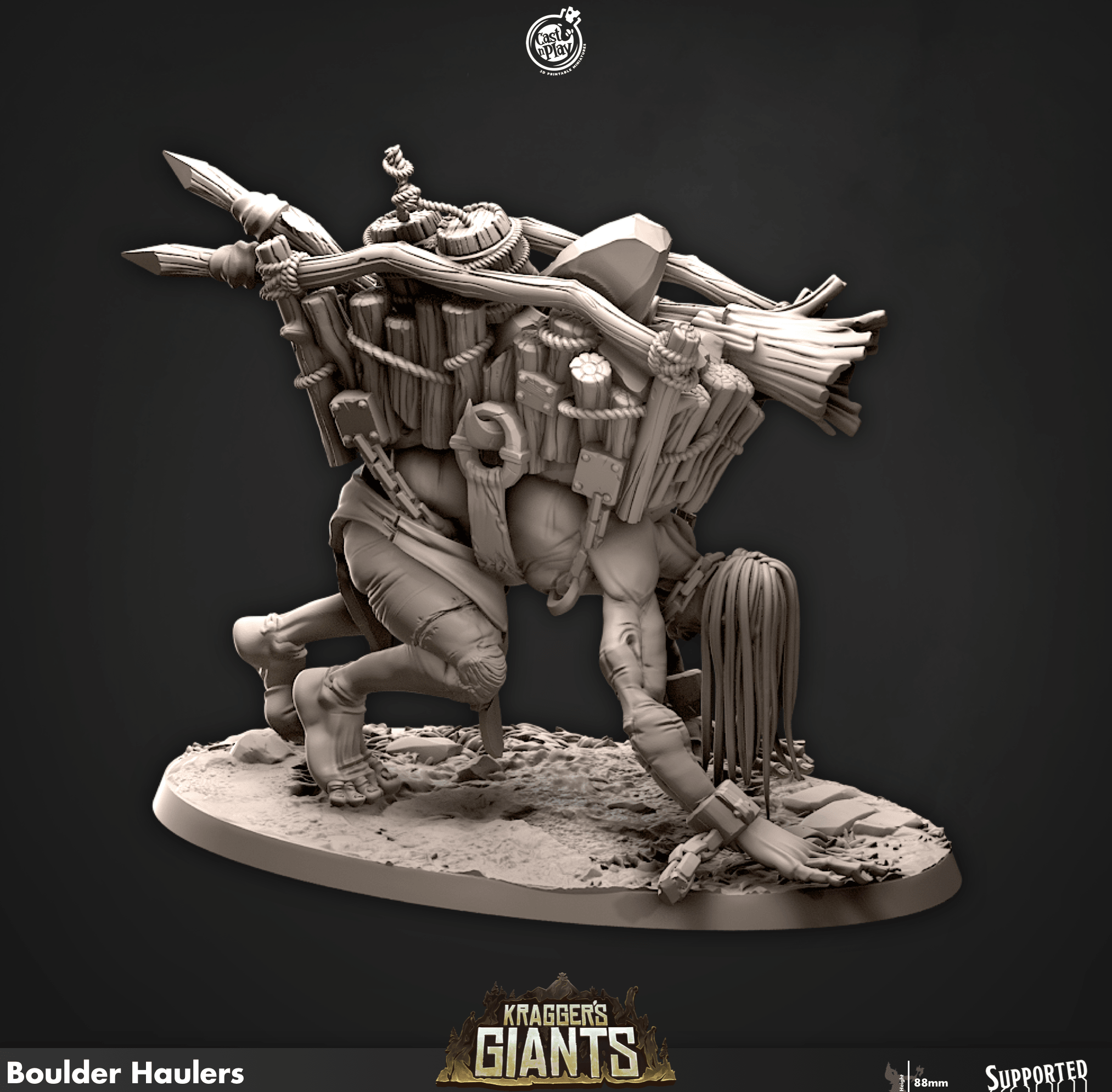 3D Printed Cast n Play 694 Boulder Haulers Kragger's Giants Set 28mm 32mm D&D