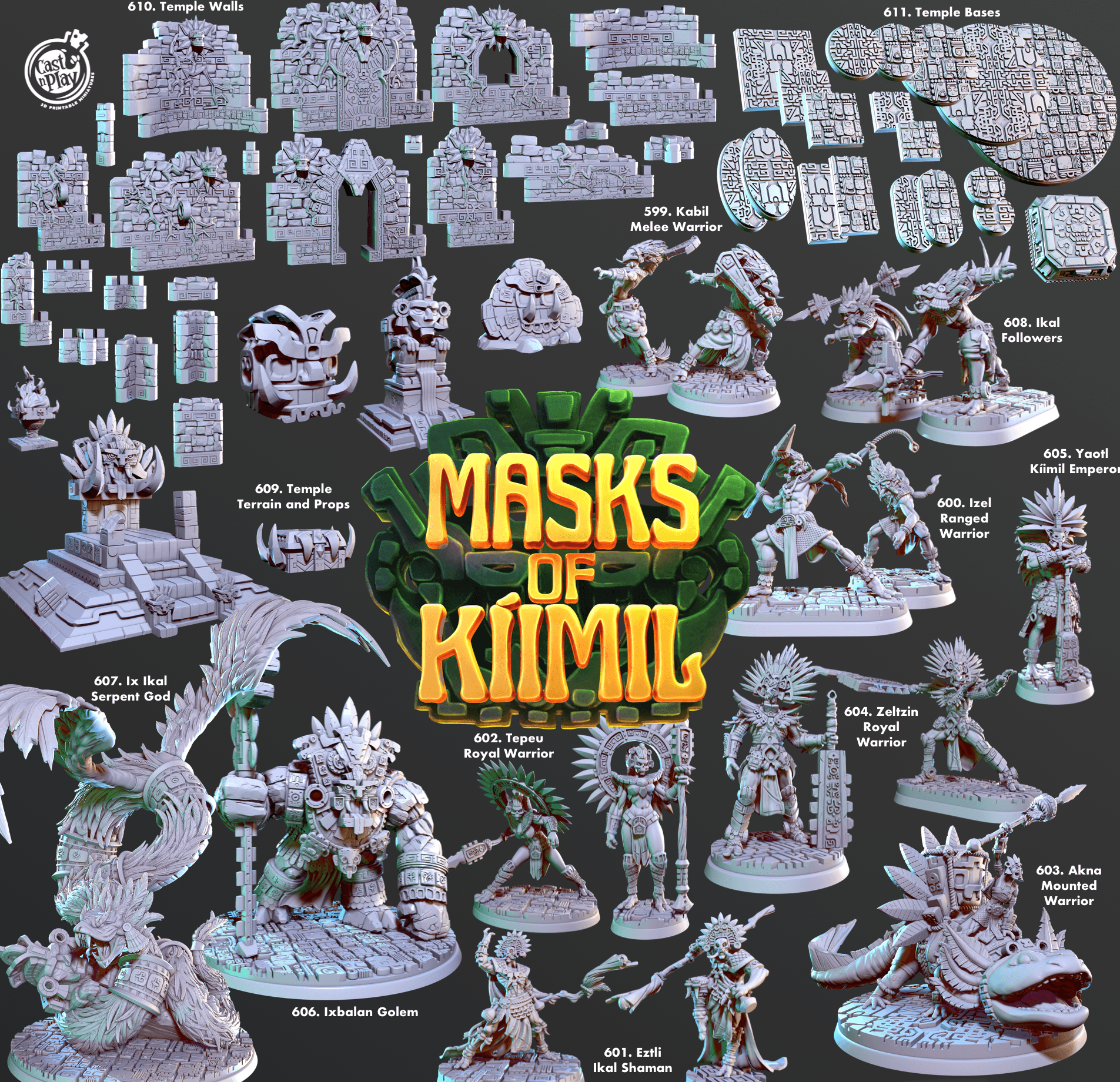 3D Printed Cast n Play Akna, Mounted Warrior Masks of Kiimil 28 32mm D&D