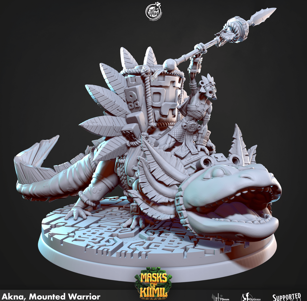 3D Printed Cast n Play Akna, Mounted Warrior Masks of Kiimil 28 32mm D&D