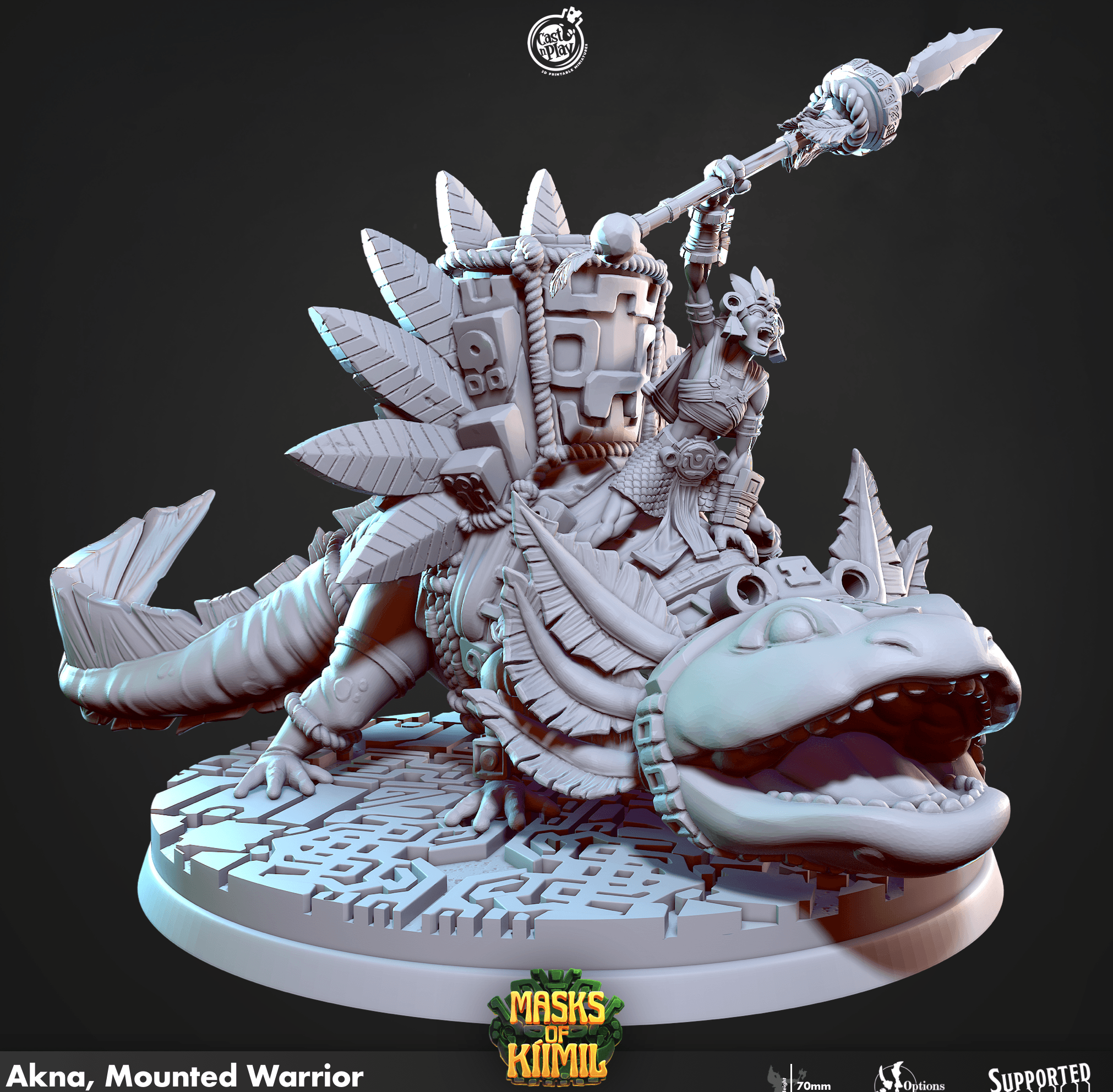 3D Printed Cast n Play Akna, Mounted Warrior Masks of Kiimil 28 32mm D&D